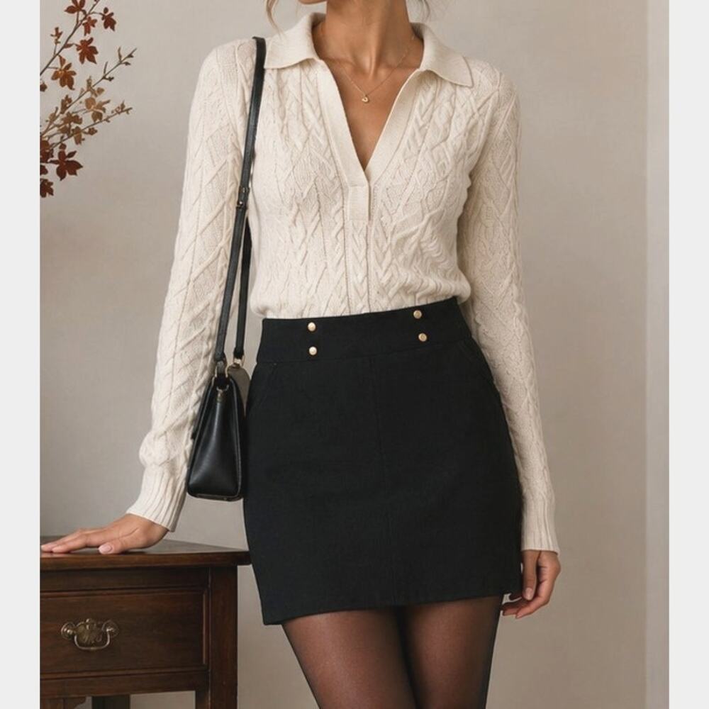 525 America Knit Mini Pencil Skirt Womens M Black Fall Career Quiet Luxury Work